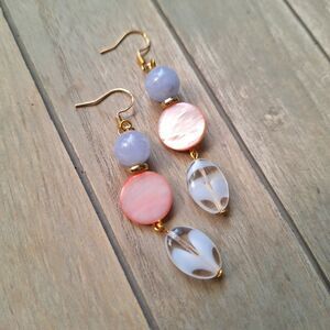 Mother of Pearl Aquamarine 18k Gold Dangle Earrings Boho Coquette Artsy Jewelry